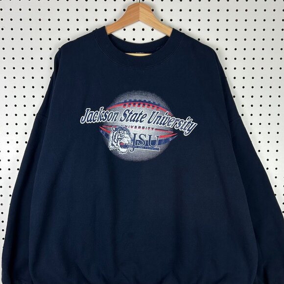 Jackson State Football Y2K Crewneck XXL Blue Sweatshirt Graphic HBCU Tradition - Picture 2 of 6